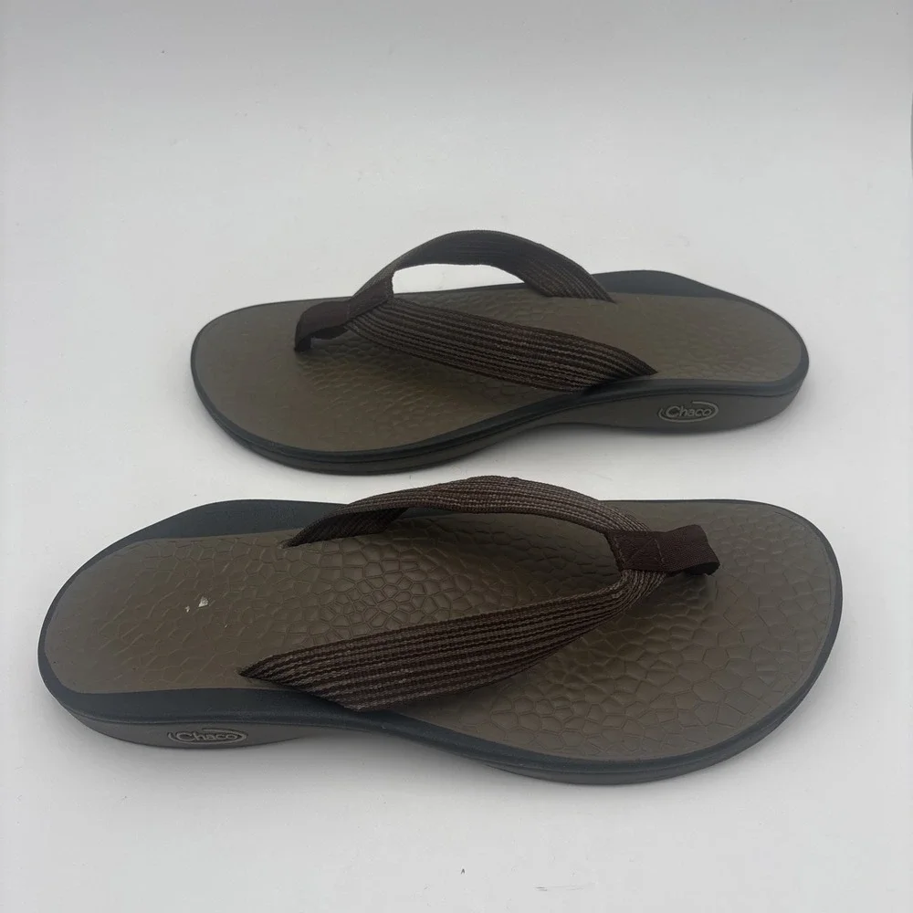 Chaco Classic Flip Flop Brown Sandals Shoes Men's Size‎ 12 Canvas Strap Thong